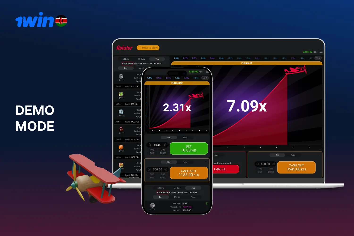 All interested users of the 1win casino from Kenya can play Aviator without replenishing a deposit in demo mode