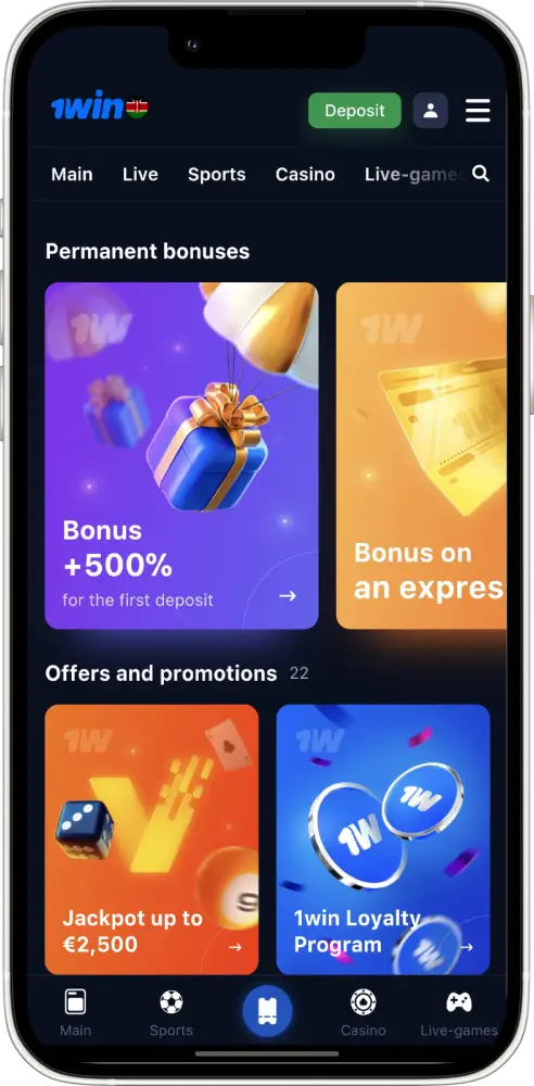 1win's mobile app gives access to a host of bonuses to users from Kenya