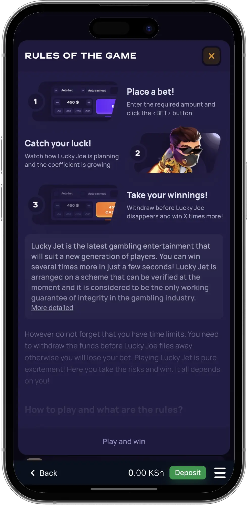 The rules of the Lucky Jet game can be read in the 1win mobile app