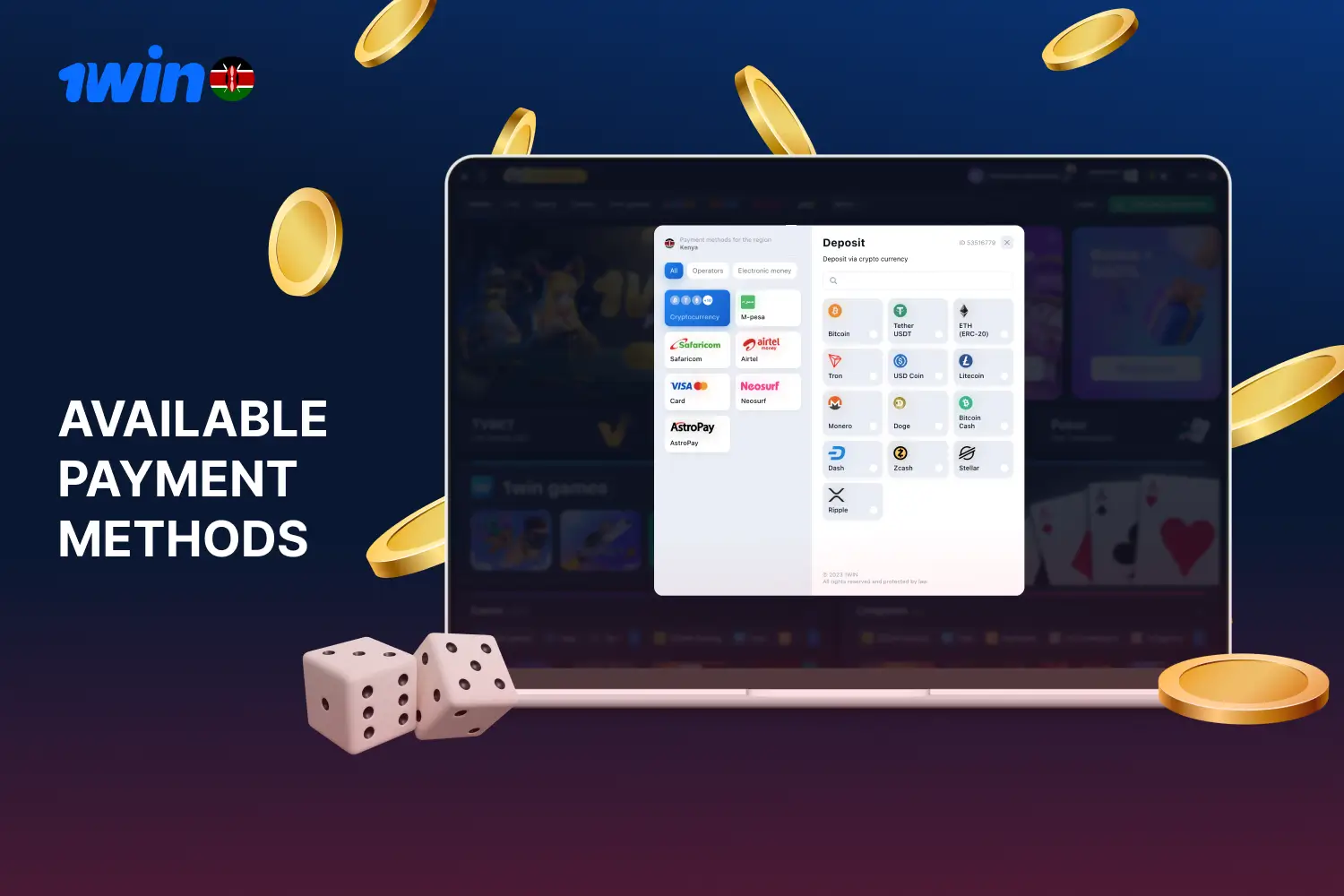 There are several payment methods available to 1win players from Kenya