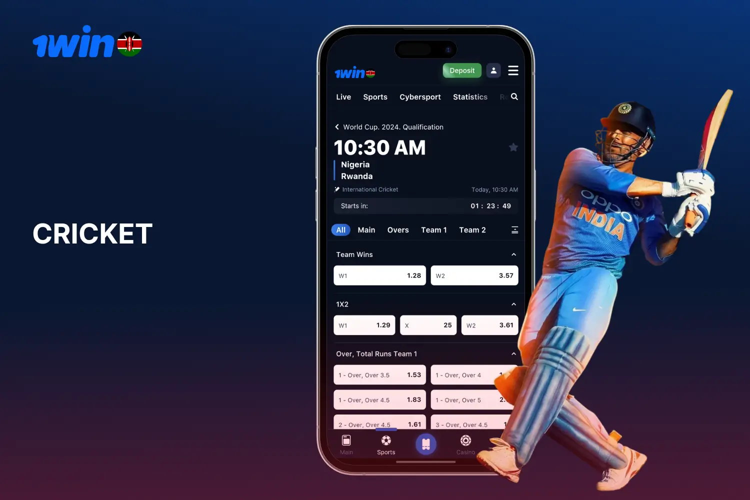 Users from Kenya enjoy betting on cricket competitions as well as being able to watch live streaming on 1win