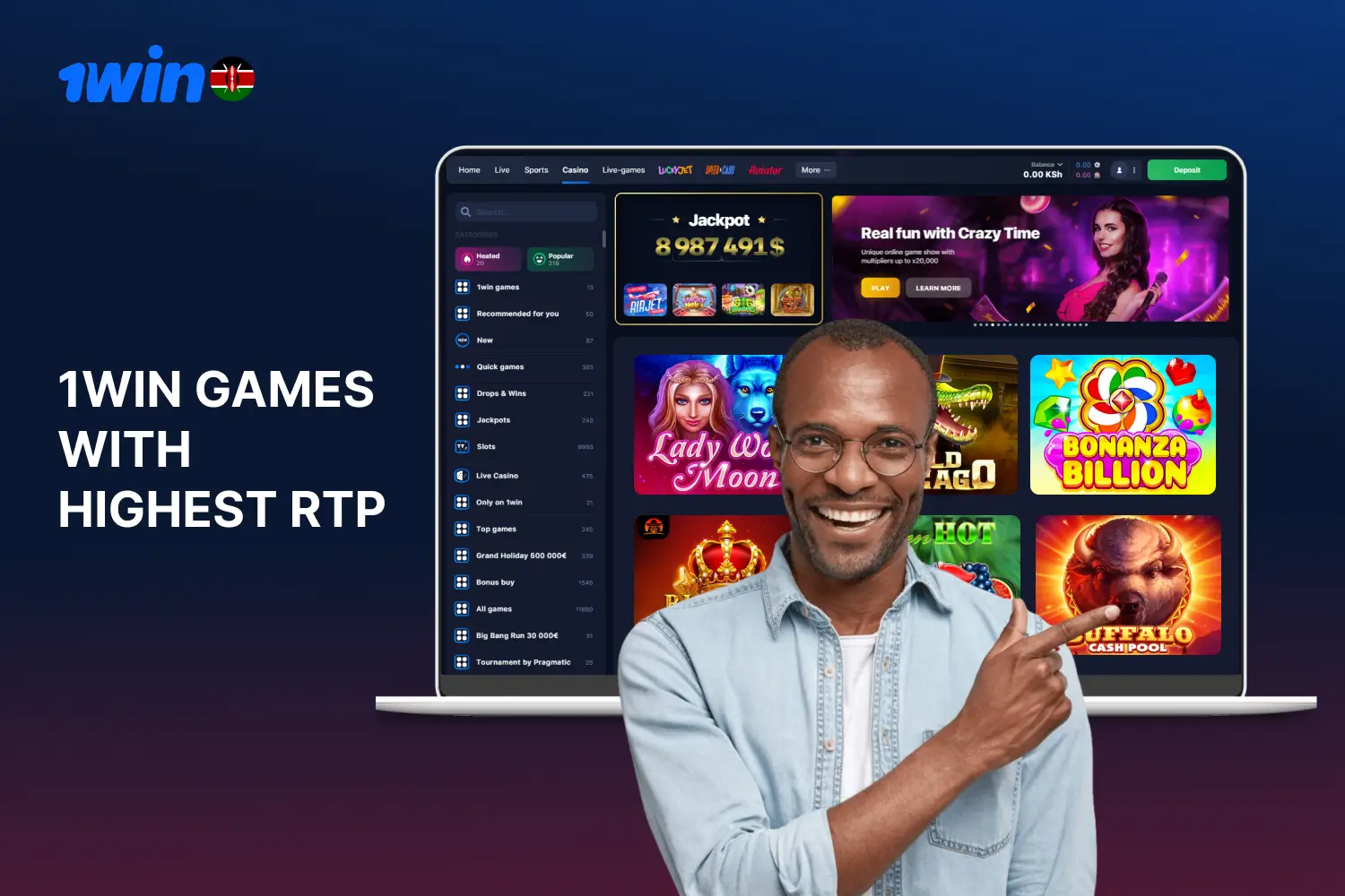 1win casino offers gamblers in Kenya many games with high RTPs