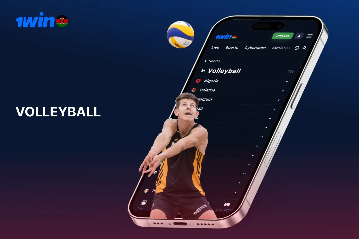 Kenyan viewers can bet on volleyball matches of local and international competitions at 1win