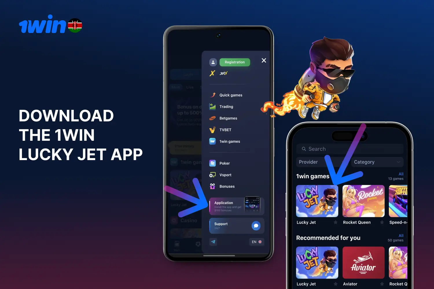 Players in Kenya can download the 1win mobile app to play Lucky Jet