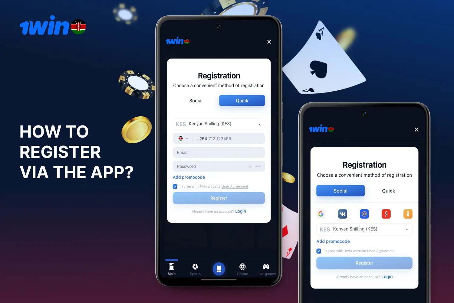 mobile users can create an account in the 1win application for Android and iOS in a few simple steps