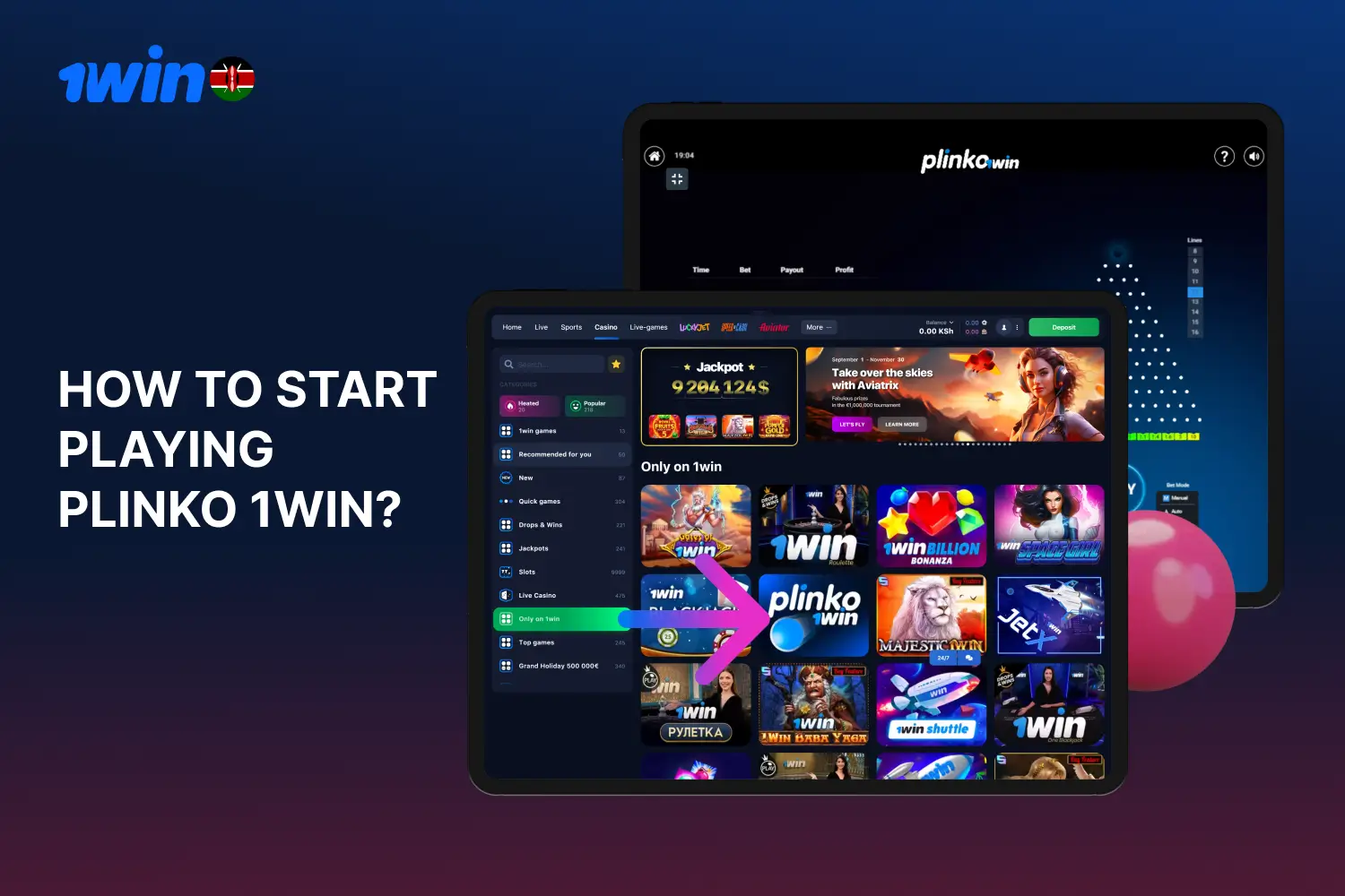 Kenyan users can play Plinko at 1win casino in a few simple steps