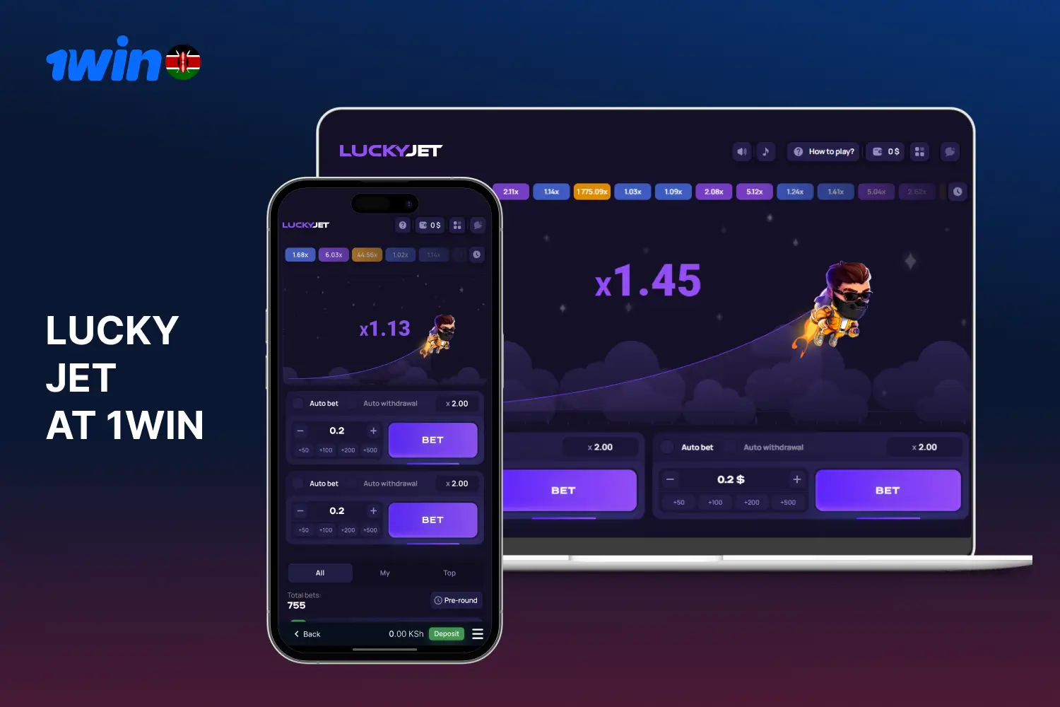Kenyan users can play Lucky Jet at 1win online casino