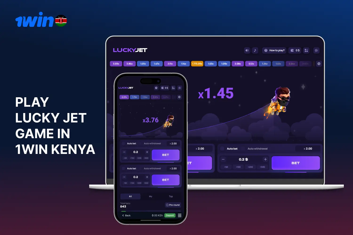 Players from Kenya can play the popular online game lucky jet at 1win casino
