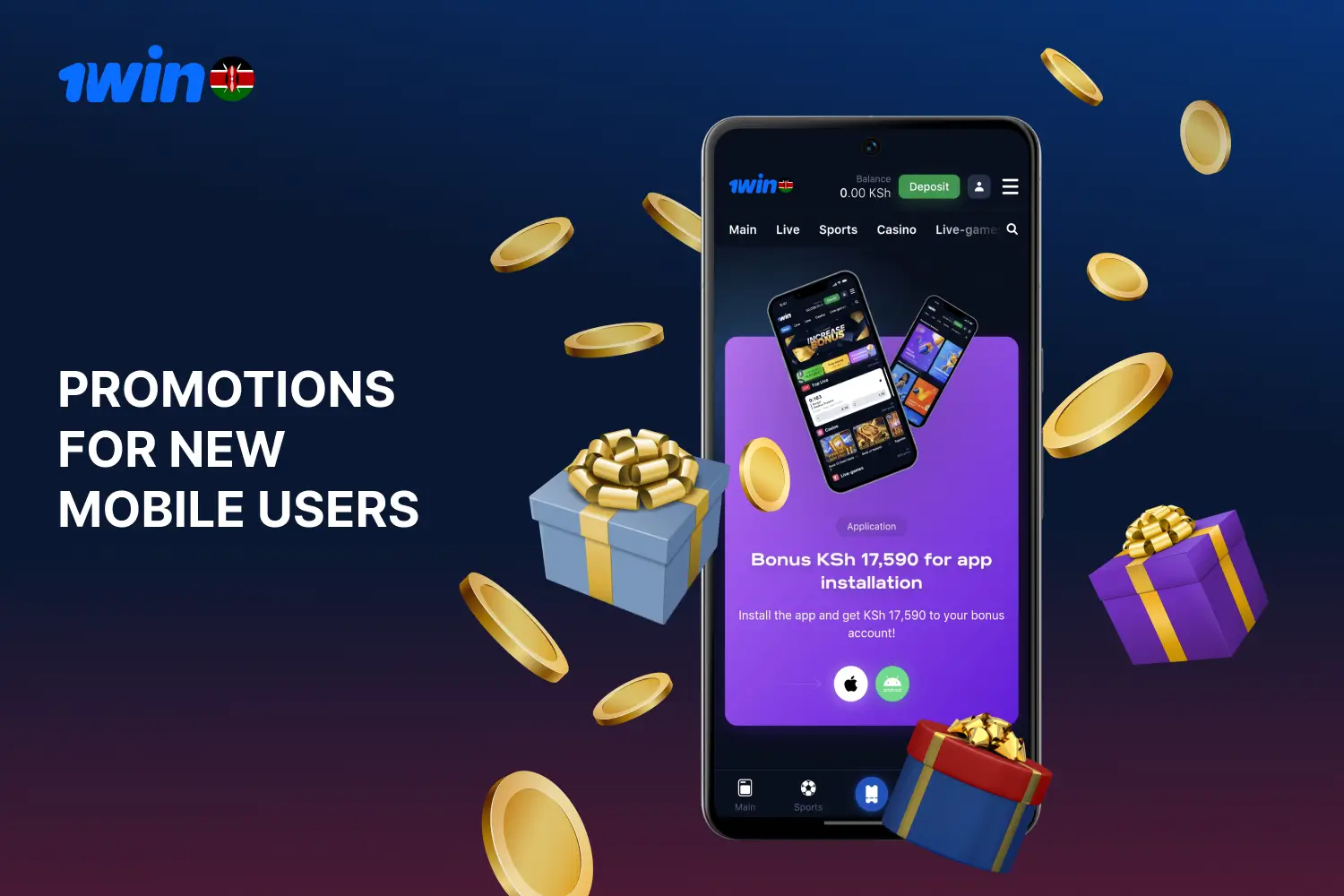 A welcome bonus package awaits new users of the 1win mobile app from Kenya