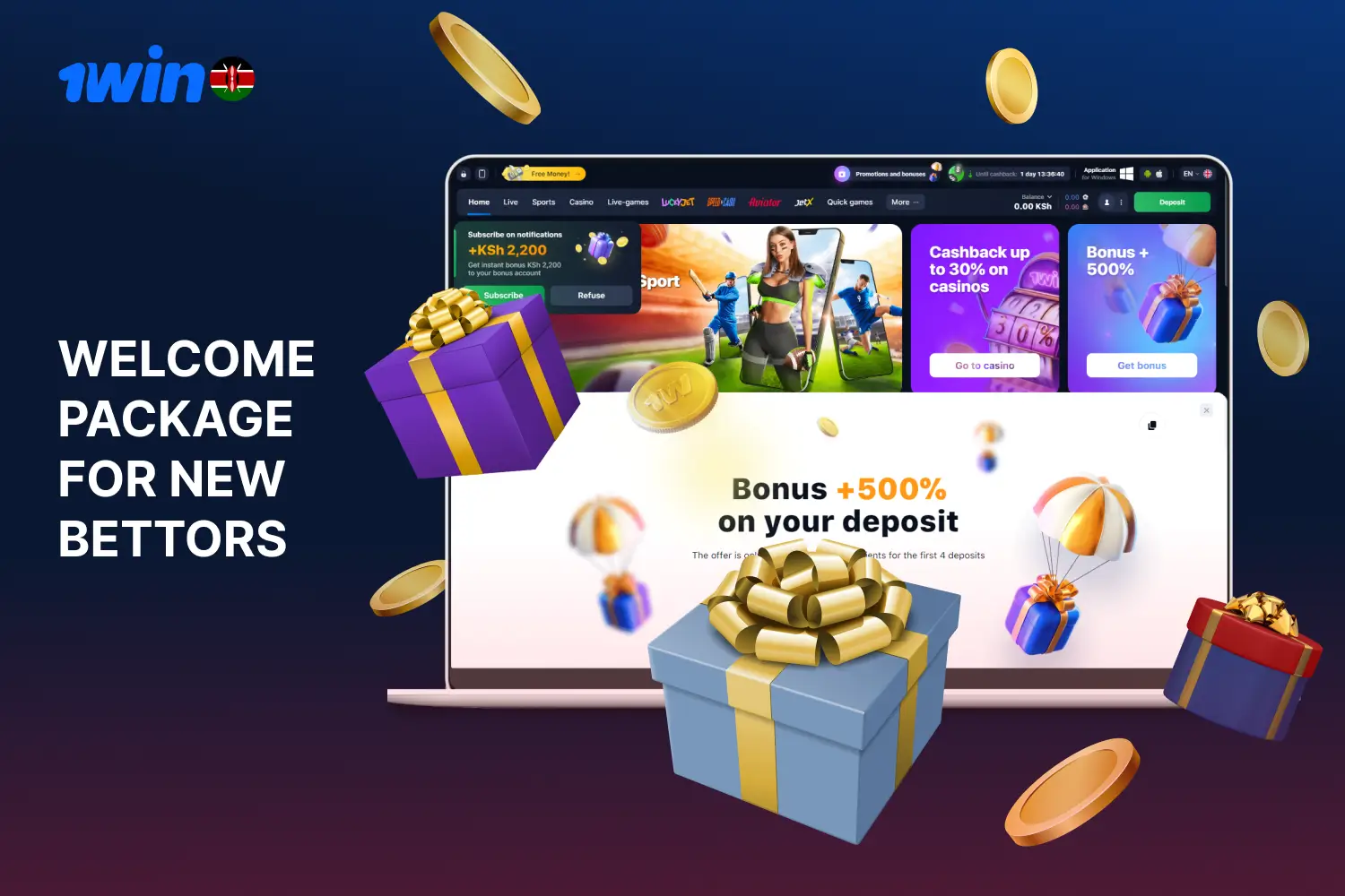 1win is offering a welcome bonus package to new registered bettors from Kenya