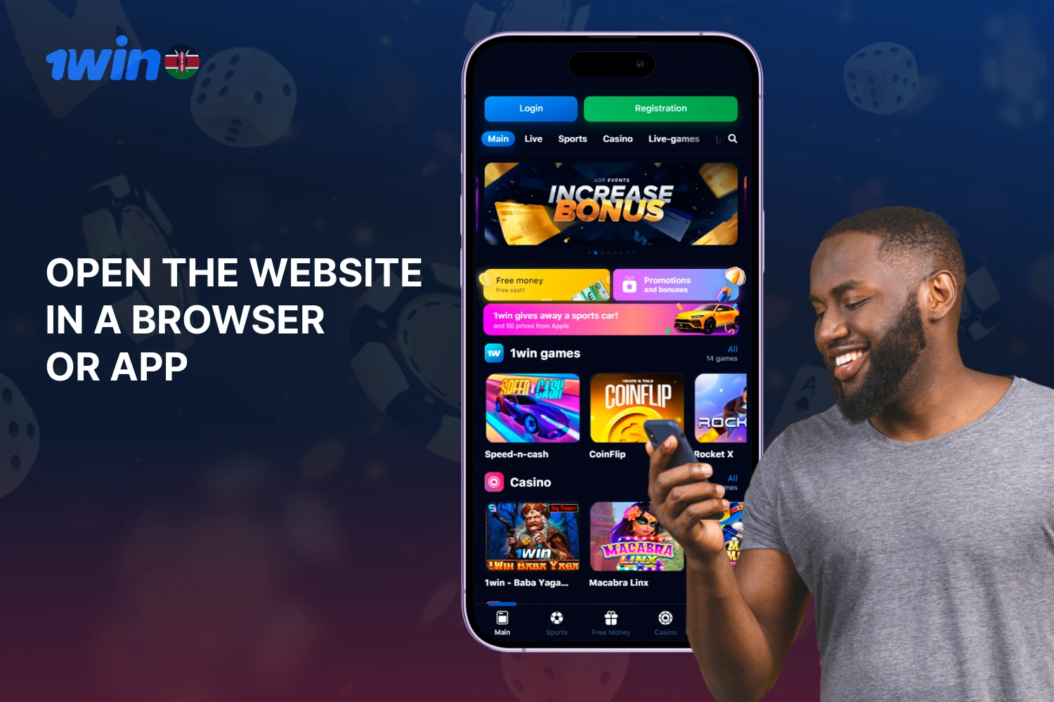 To place a bet with 1win Kenya, open the website in a browser or application