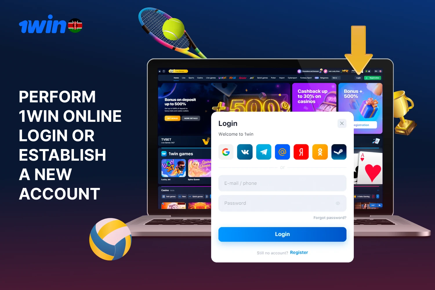 Log in to 1win Kenya online or create a new account