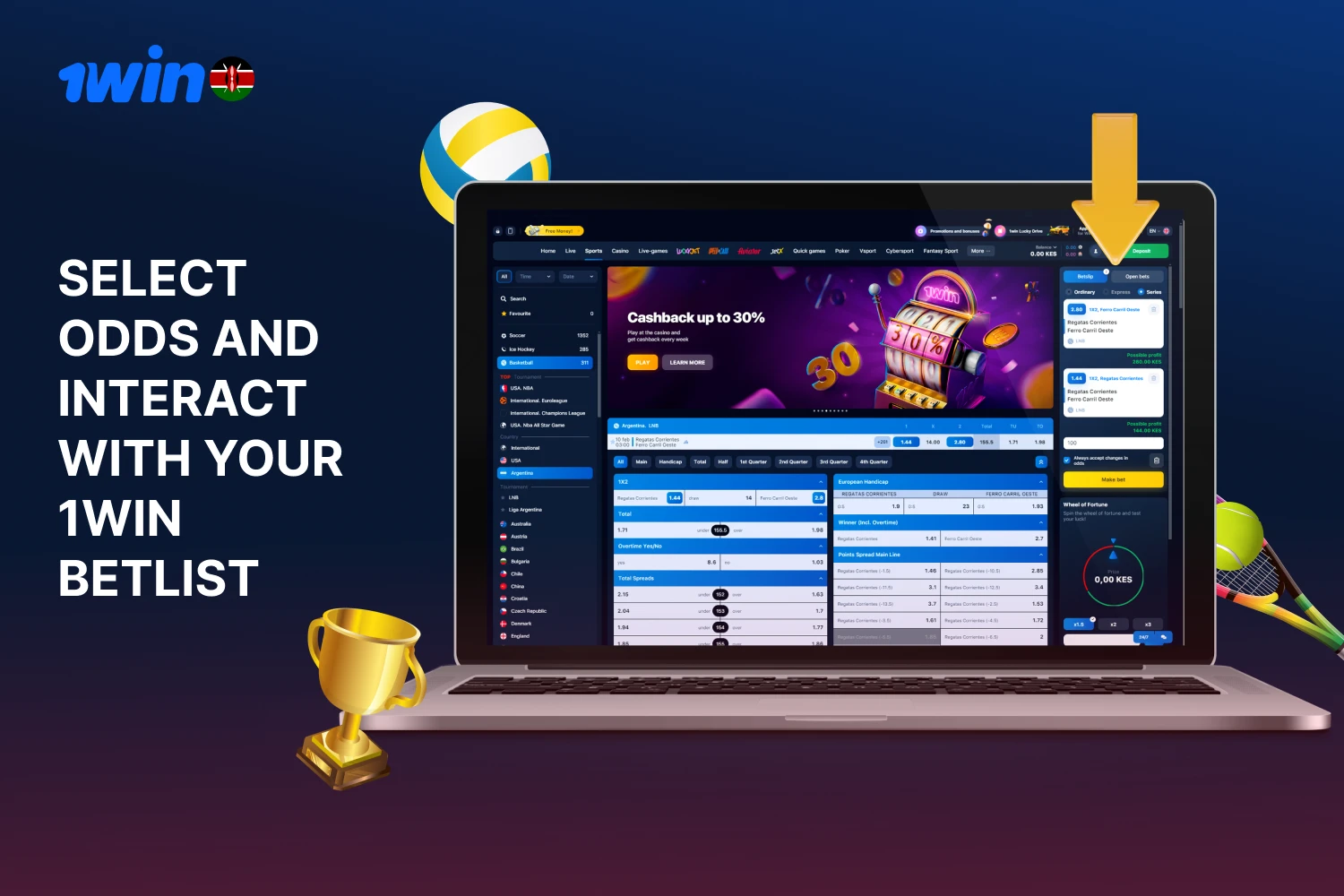 Select odds and interact with your 1win betlist