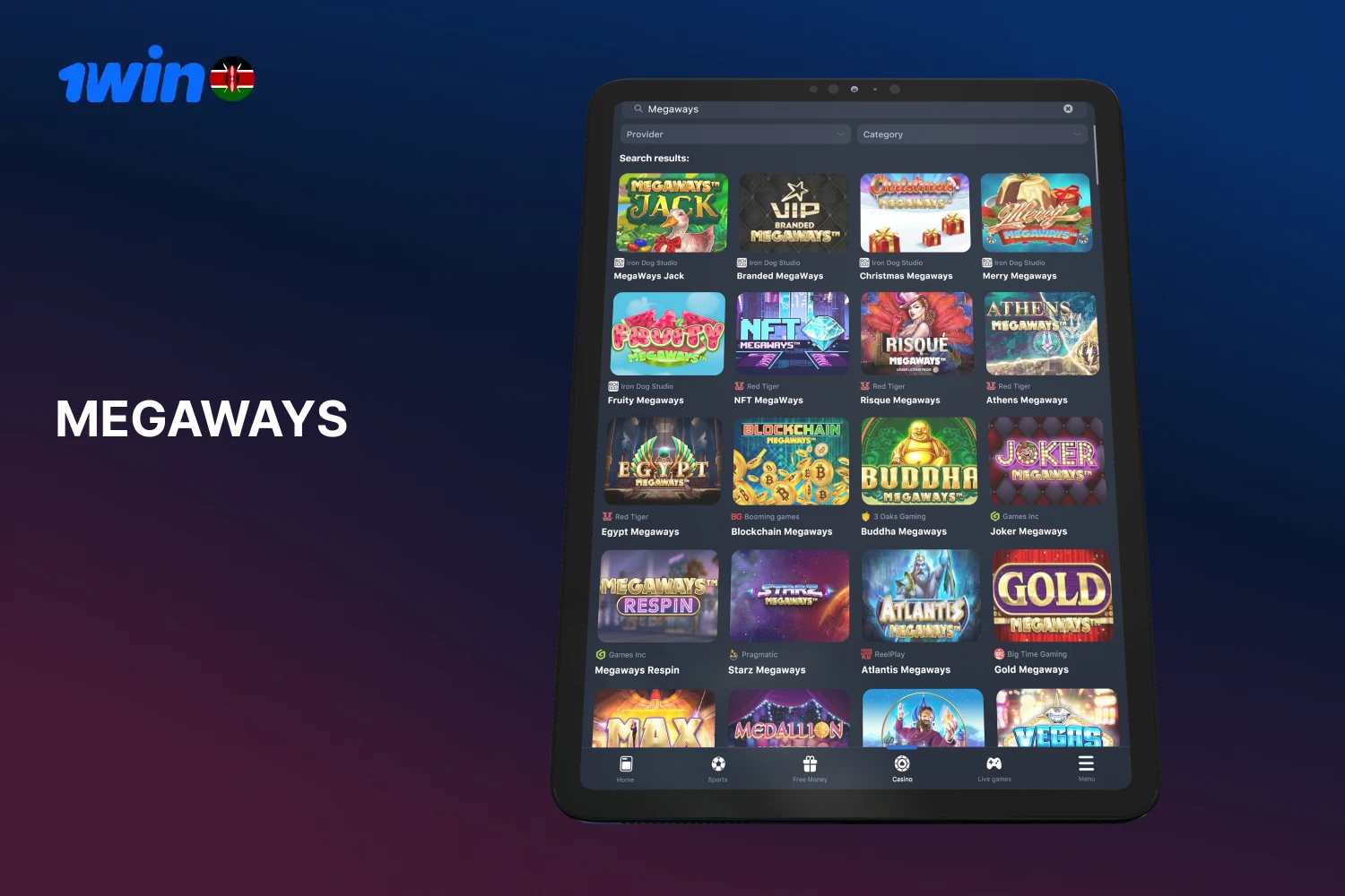 In the Megaways section, Kenyans will find an exciting selection of games from 1win Casino, of which there are over 100 pieces here