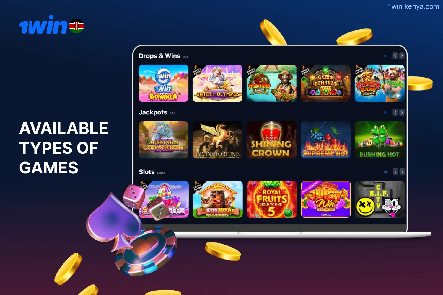 Players in Kenya have access to a diverse collection of over 13 thousand 1win casino games