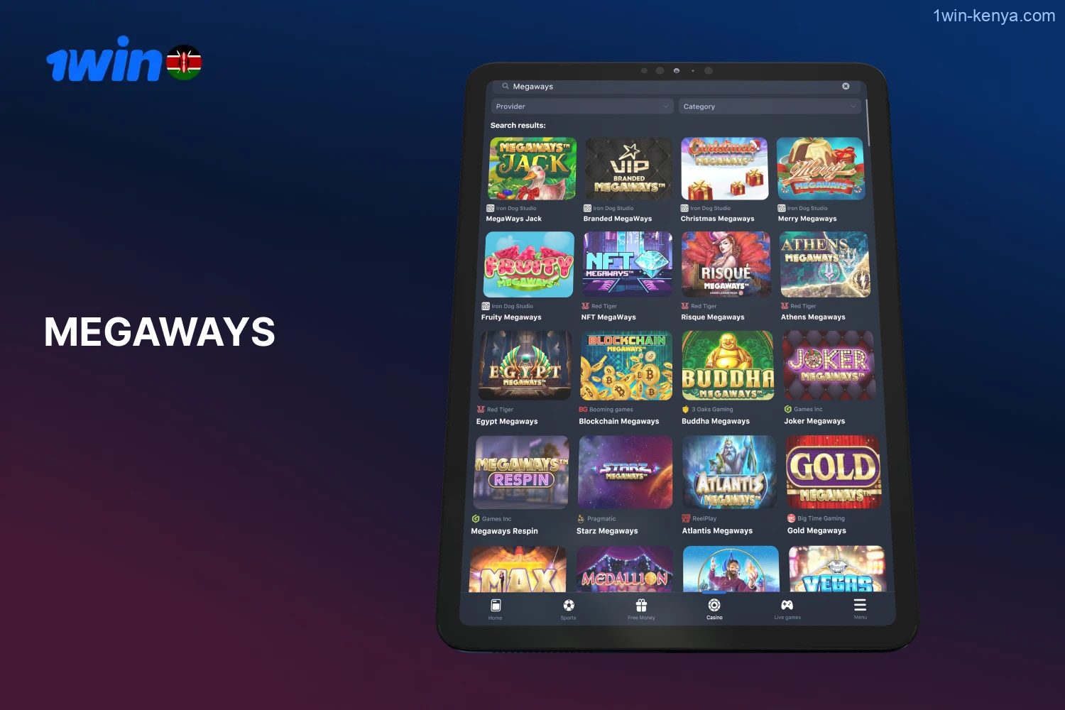 In the Megaways section, Kenyans will find an exciting selection of games from 1win Casino, of which there are over 100 pieces here