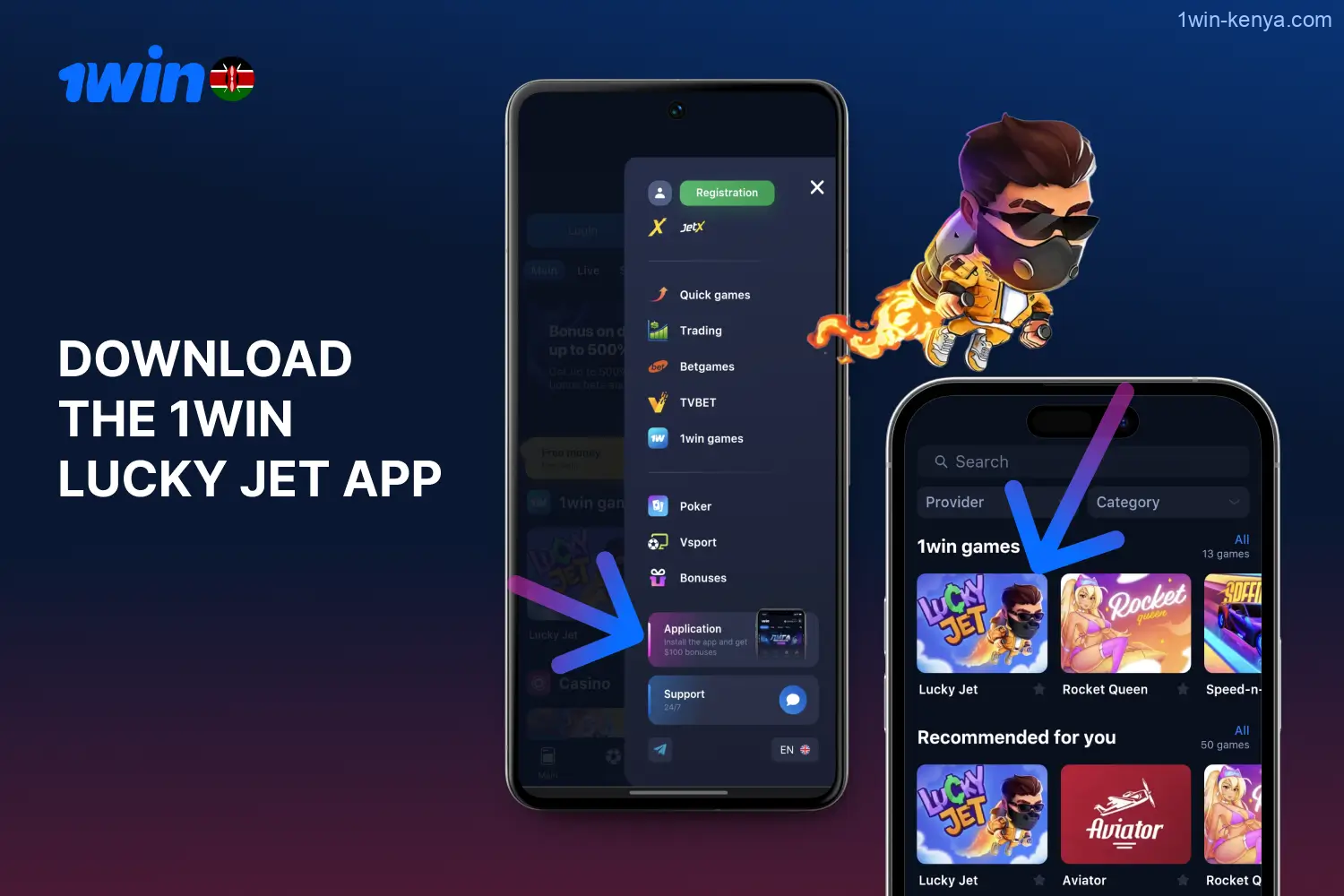 Players in Kenya can download the 1win mobile app to play Lucky Jet