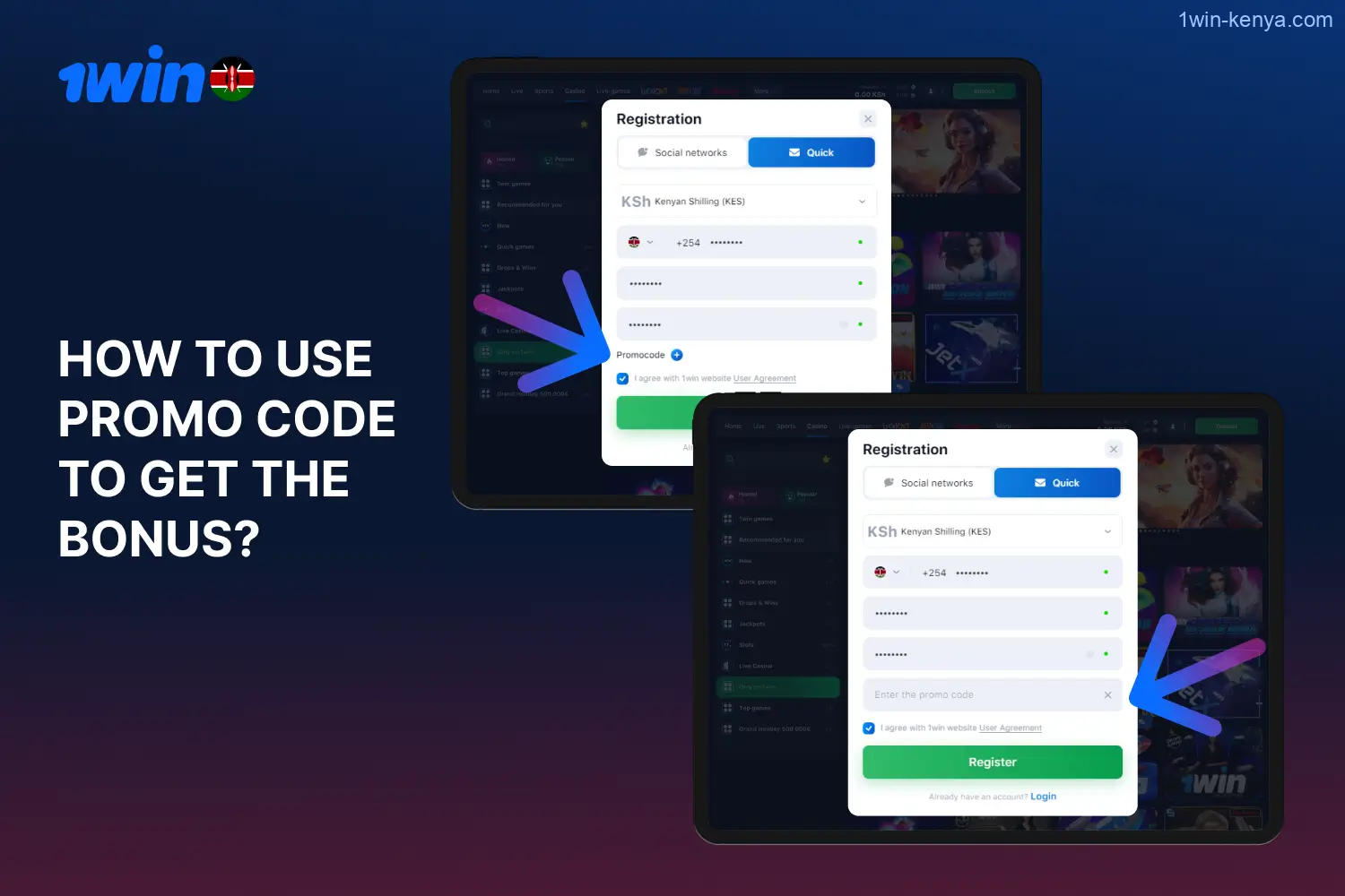 You can get a bonus using a promo code at 1win Kenya casino in a few simple steps
