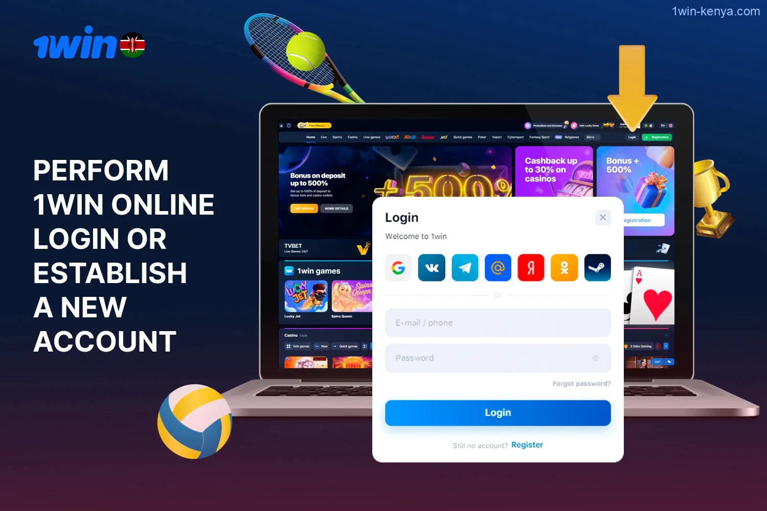 Log in to 1win Kenya online or create a new account