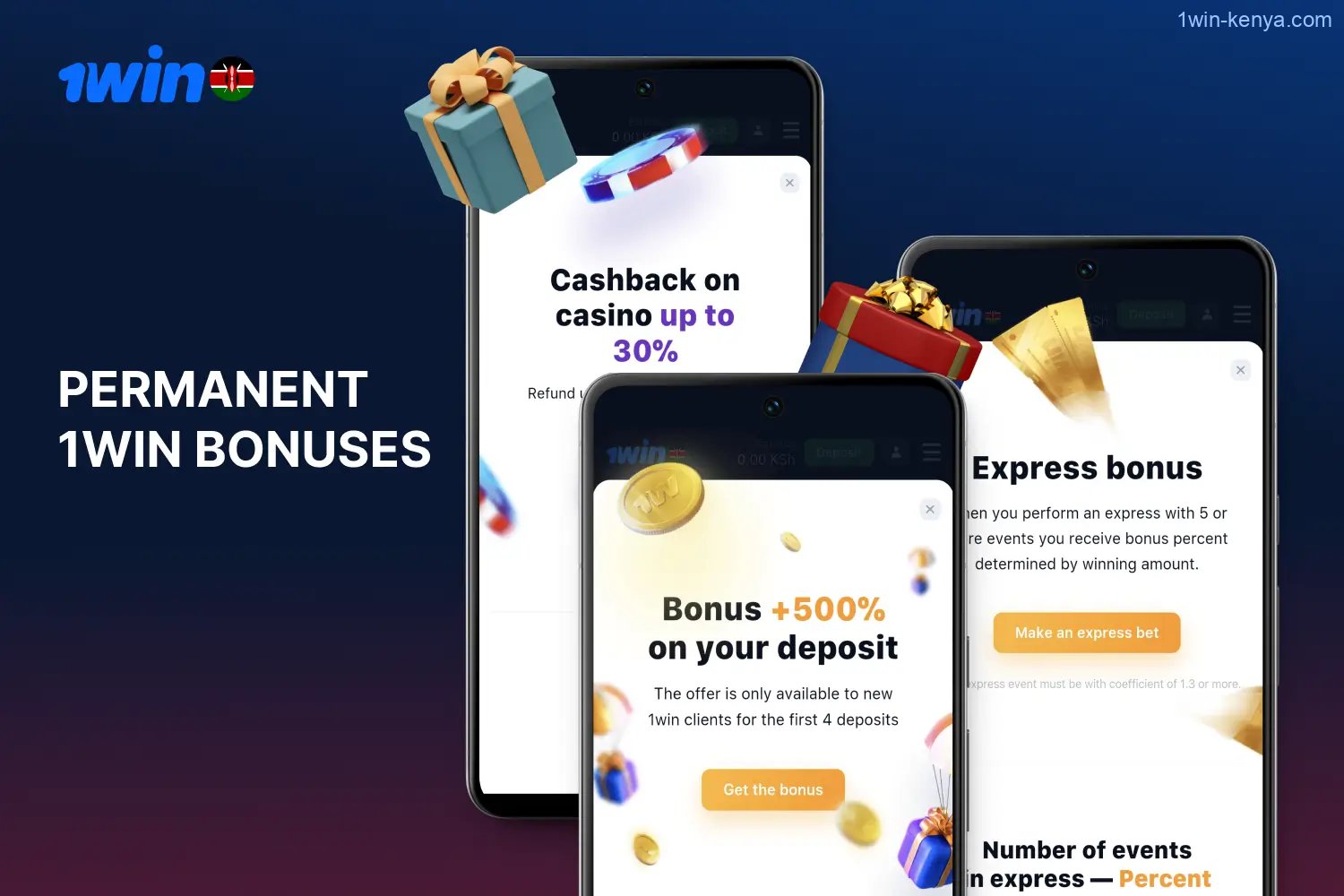 Several permanent bonuses are offered by 1win to its users in Kenya