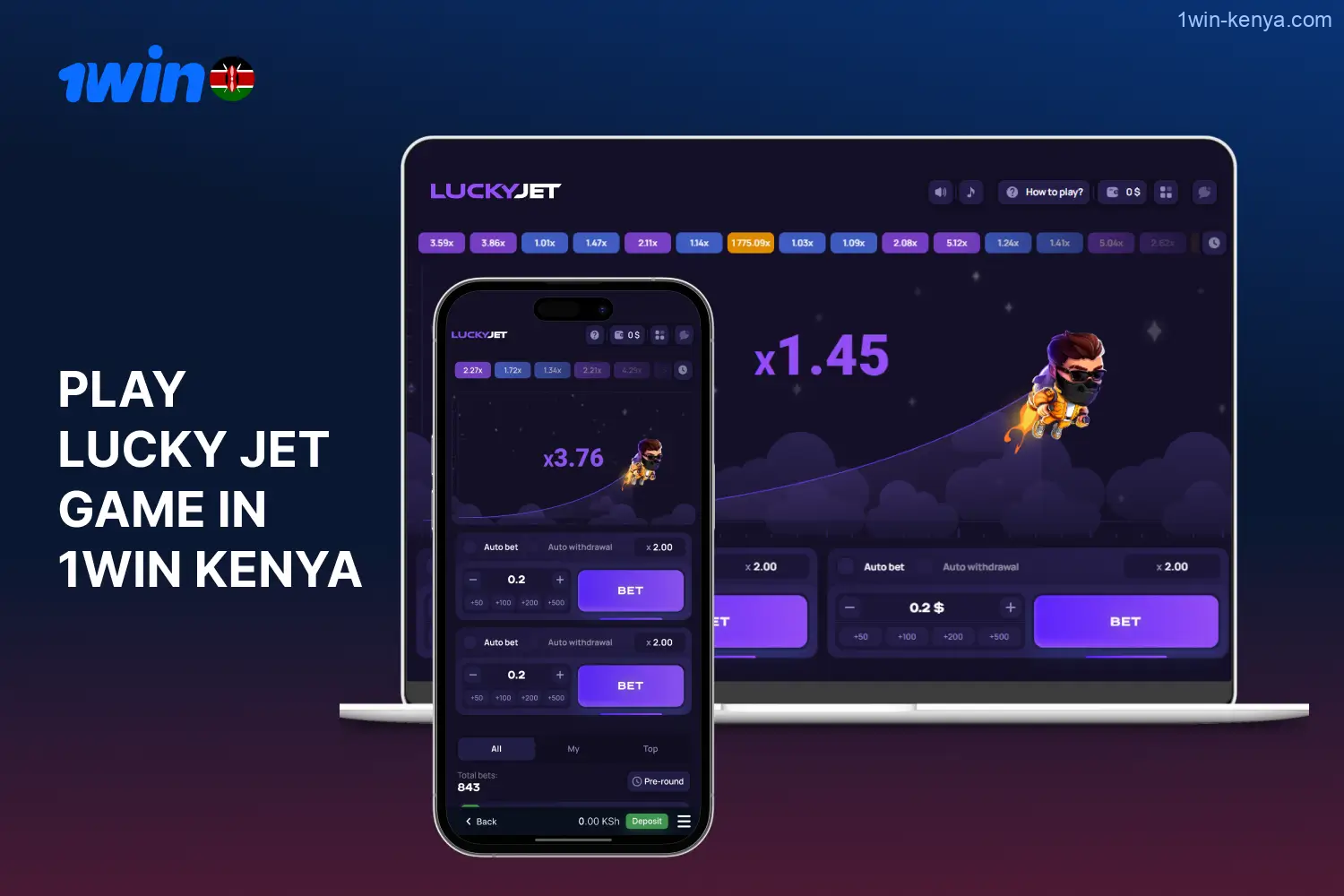 Players from Kenya can play the popular online game lucky jet at 1win casino