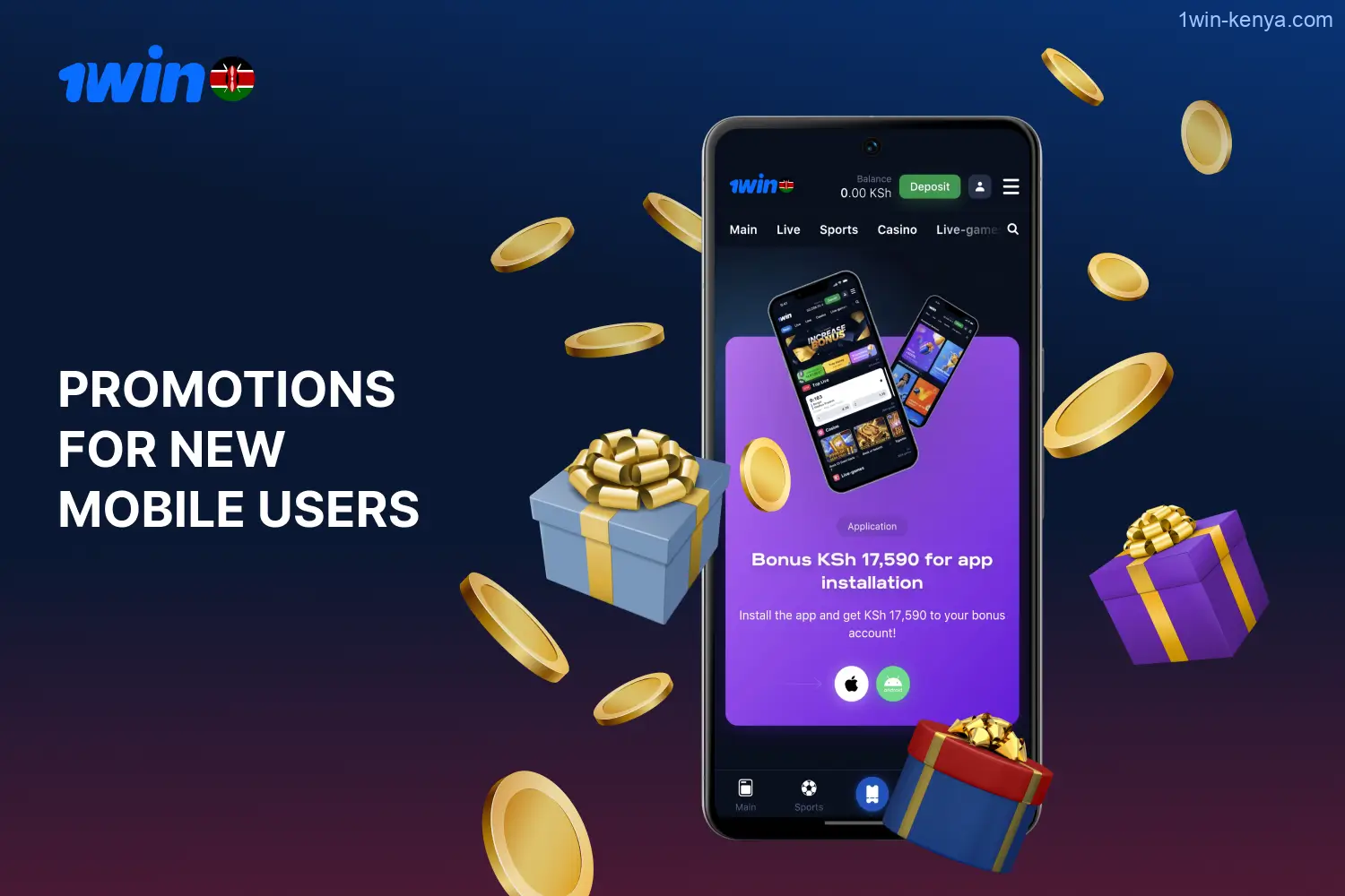 A welcome bonus package awaits new users of the 1win mobile app from Kenya