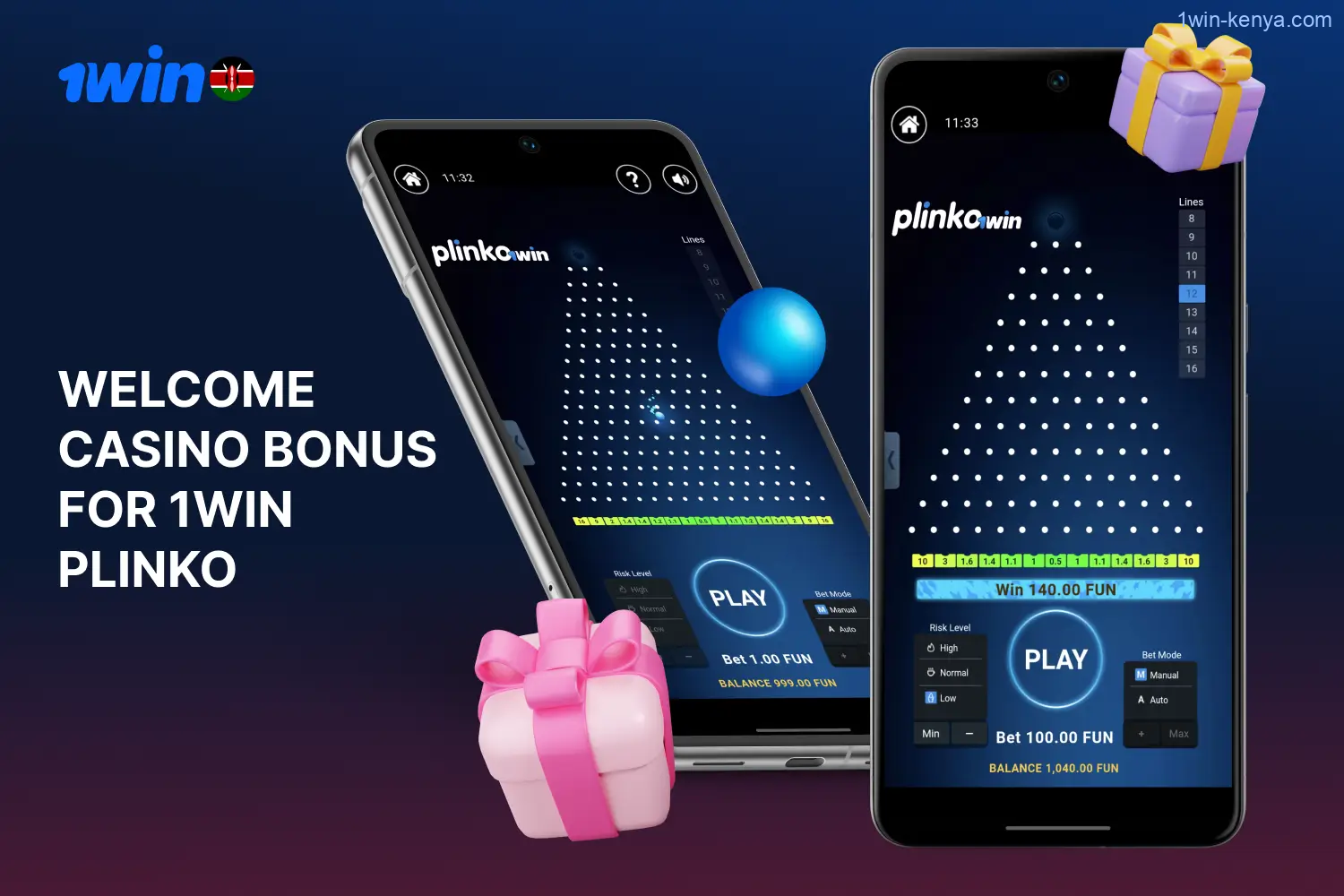 Plinko players can use the 1win welcome bonus