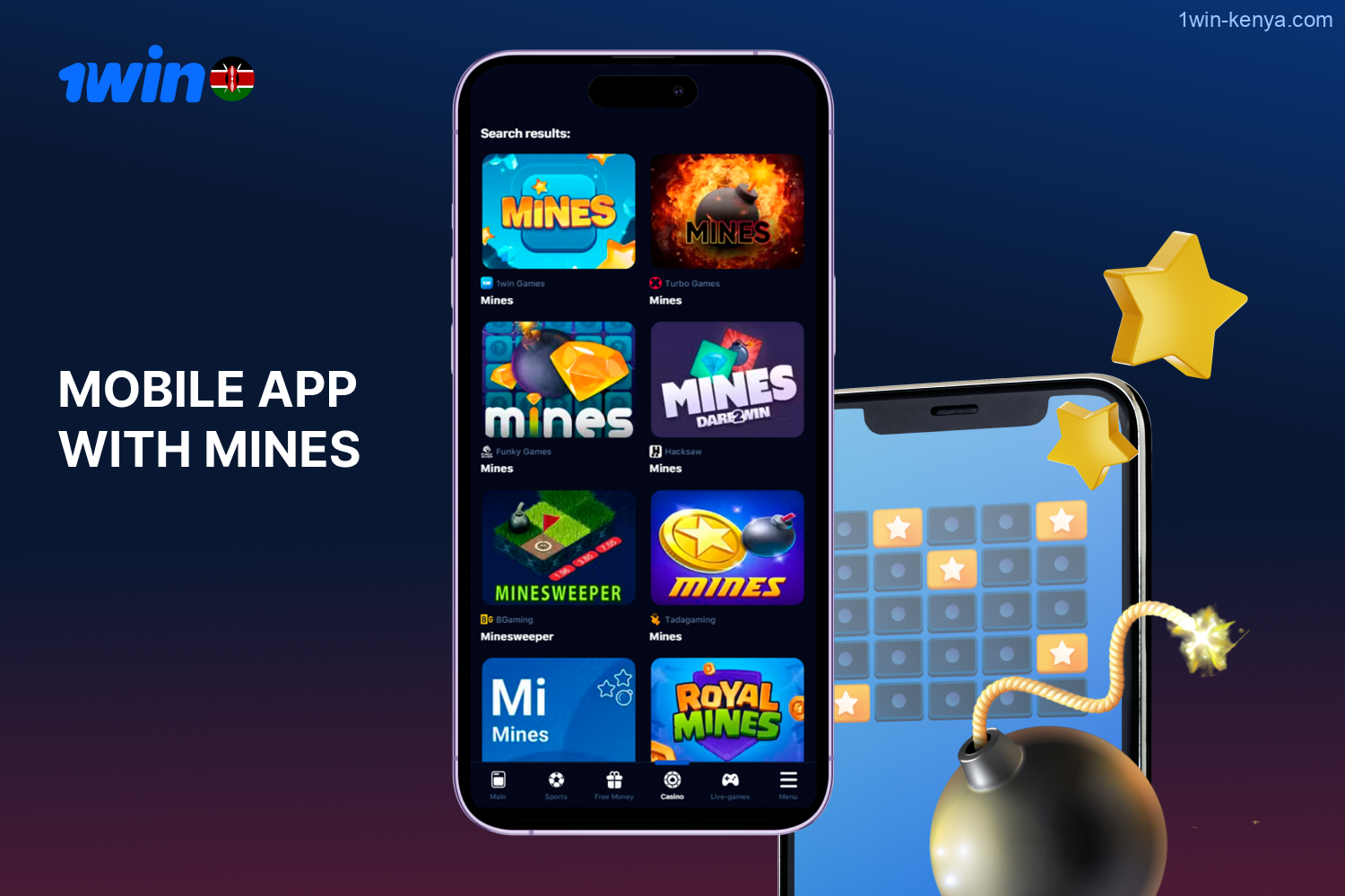 Players from Kenya can download the Mines 1win app for free